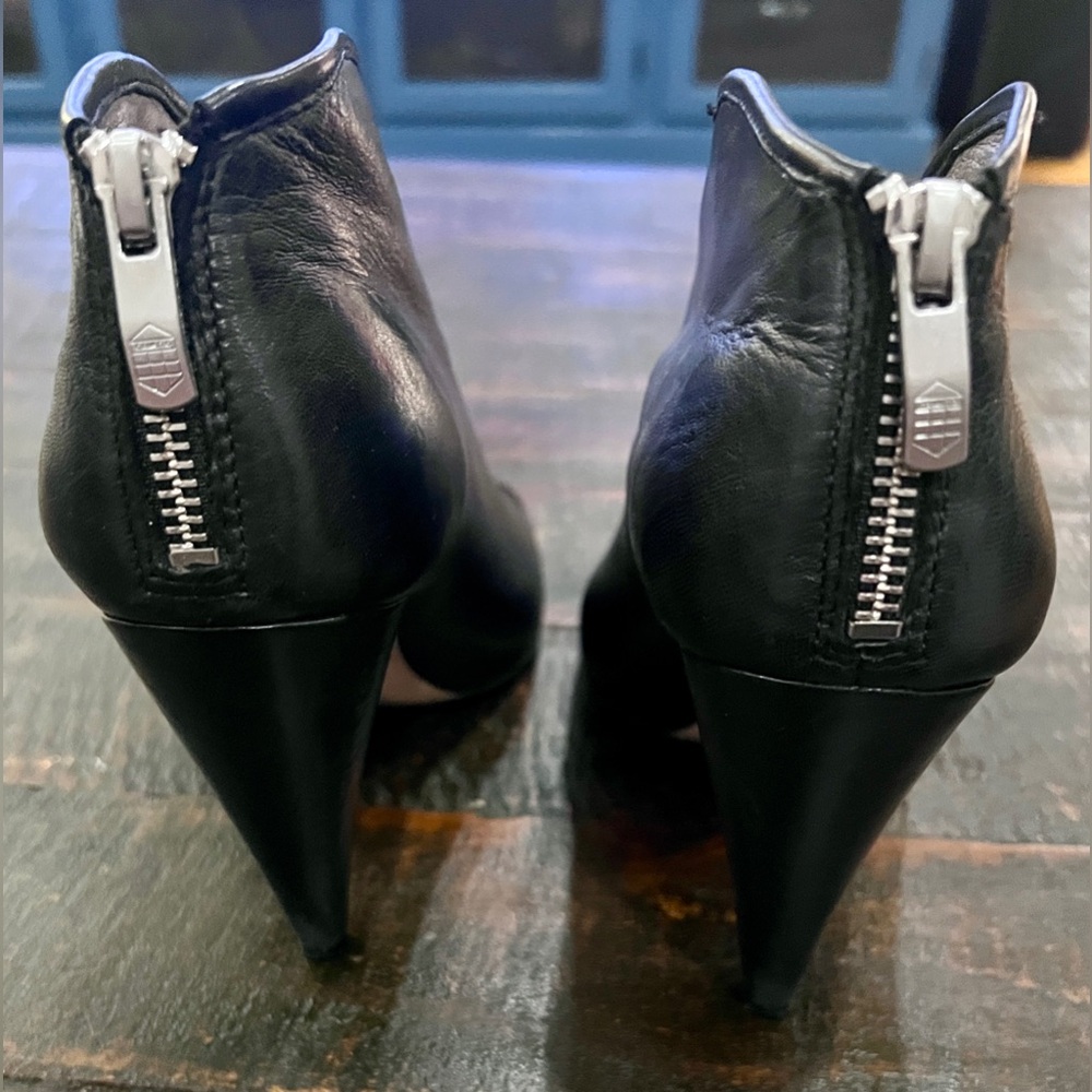 Vince Camuto Amber Black Leather Peep-Toe Heeled Booties - Picture 2 of 7